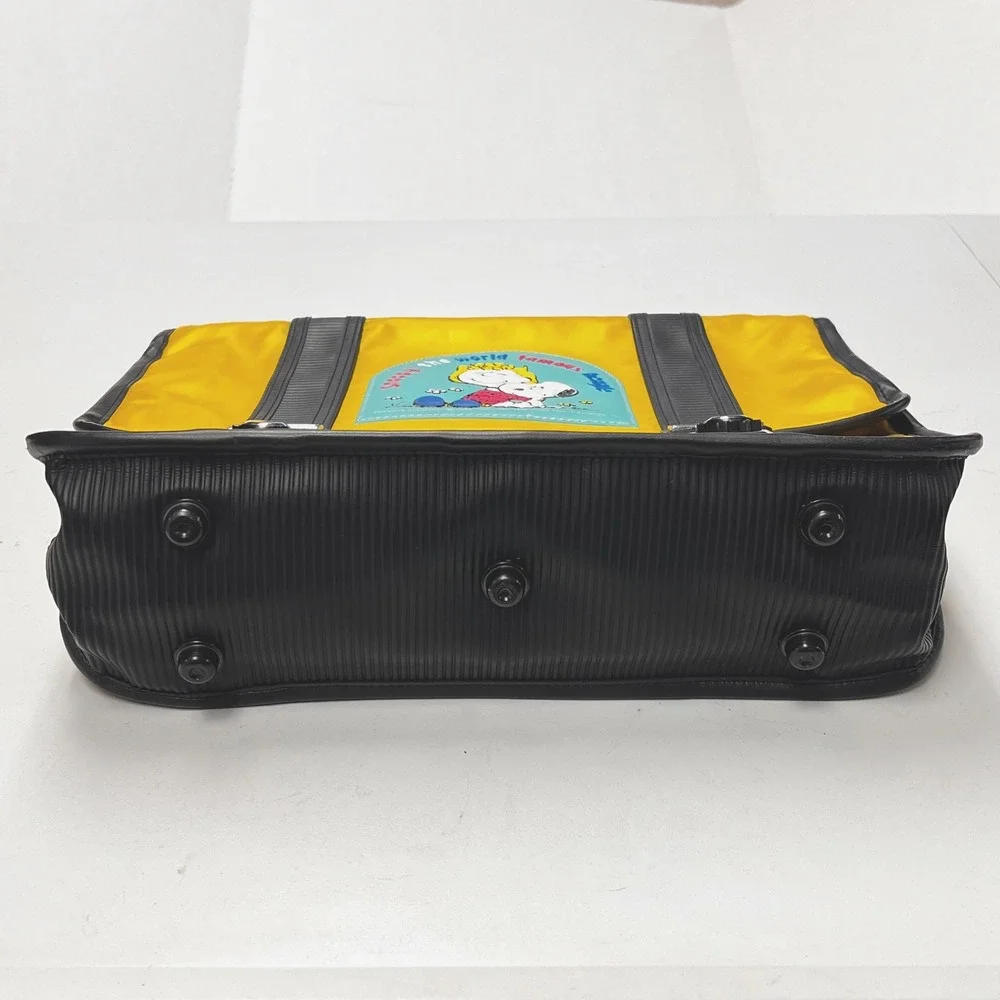 1988 Vintage Snoopy Sally‎ Peanuts Backpack Briefcase Yellow Nylon Kids Japan